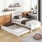 Costway Twin Size Platform Bed with Trundle Pull-out Trundle Headboard & Footboard Gray/White